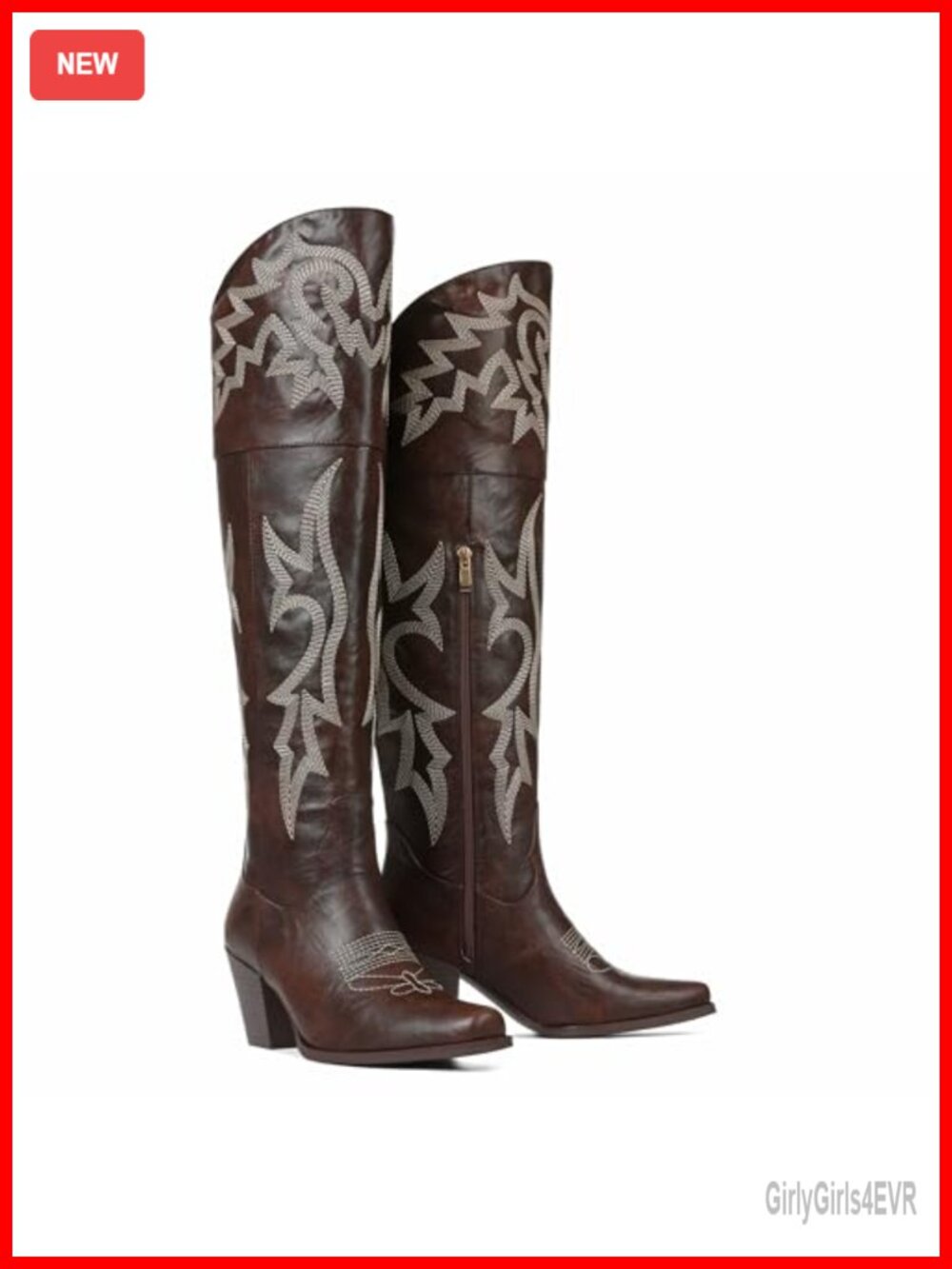Over The Knee Cowboy Boots for Women Chunky Heel Pointed Toe PU